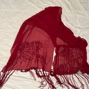 Maroon scarf beaded and fringed